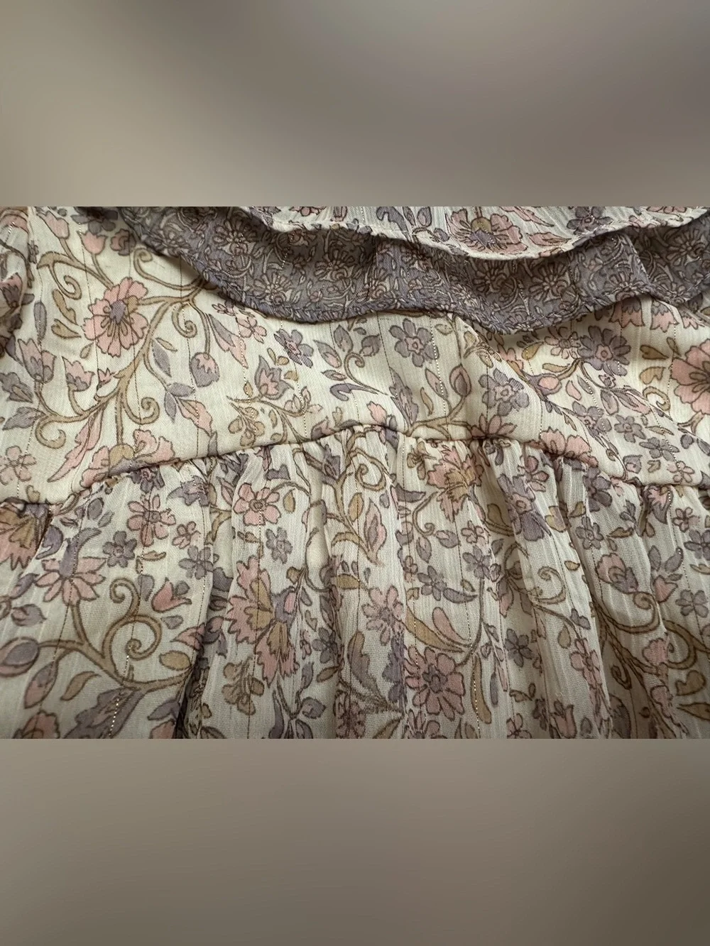 Zara girl’s floral smock dress brown ruffled collar, long sleeves.  Size 3-4T.